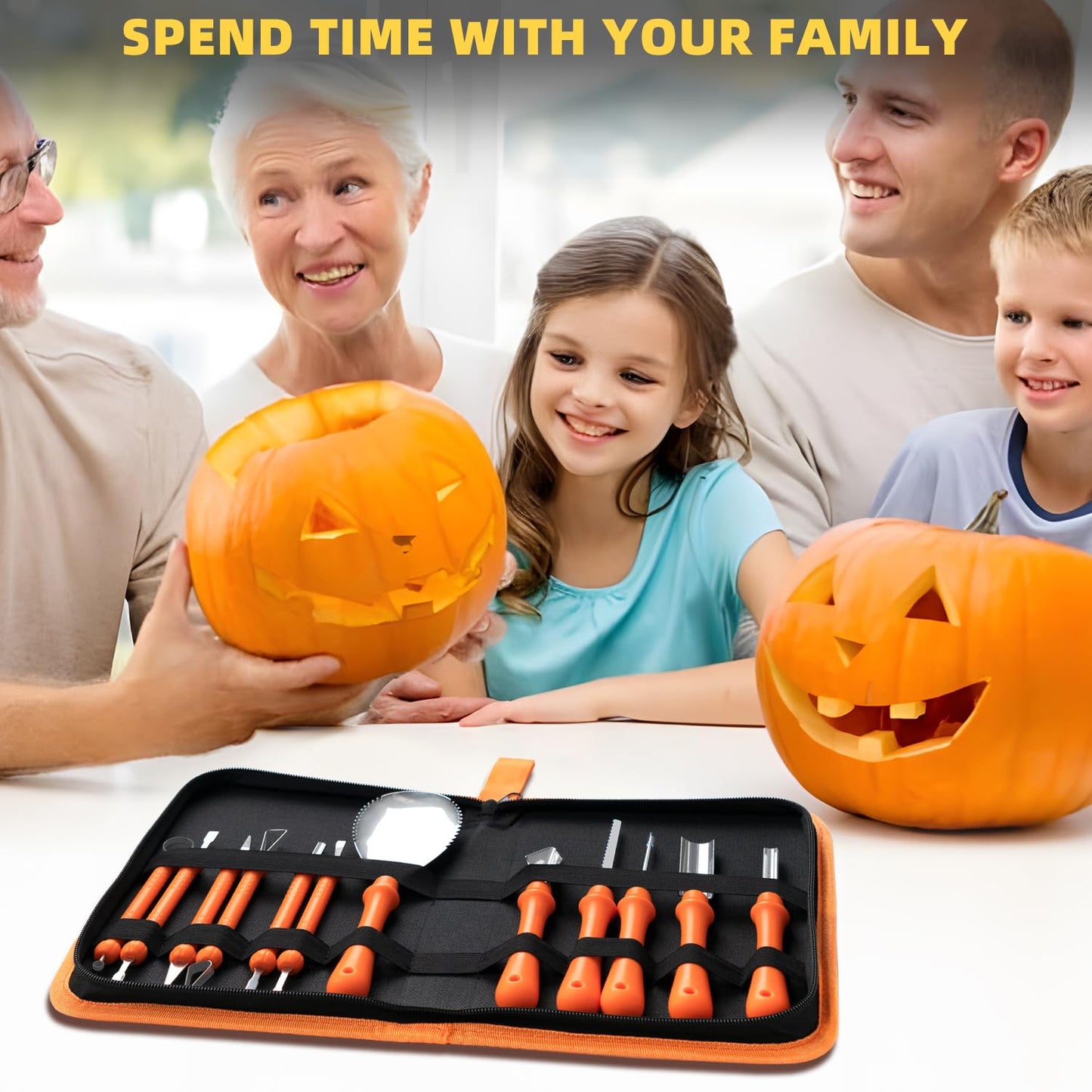 inin 12PCS Halloween Pumpkin Carving Kit with 12 Stencils & Hand Bag,Stainless Steel Pumpkin Carving Tools,Professional Pumpkin Decorating Set,Halloween Decorations for Kids & Adluts.