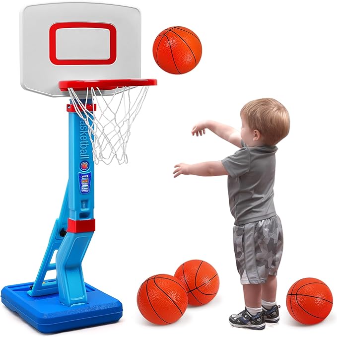 SUPER JOY Toddler Basketball Hoop - Height Adjustable Kids Hoop for Indoor & Outdoor Play - Portable Mini Basketball Goal ...