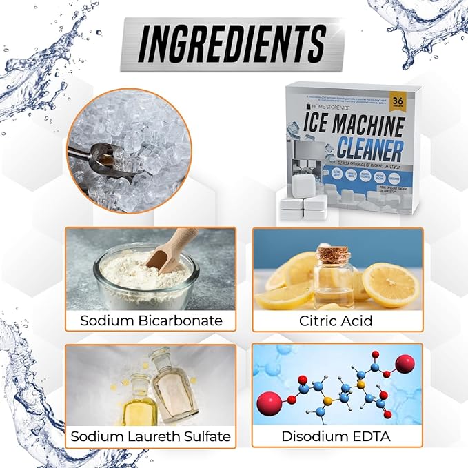 36 Pcs Ice Maker Cleaner Tablets – Descaler & Cleaning Solution for Ice Machines – Removes Odors & Build-up – Compatible with Countertop & Freestanding Ice Makers