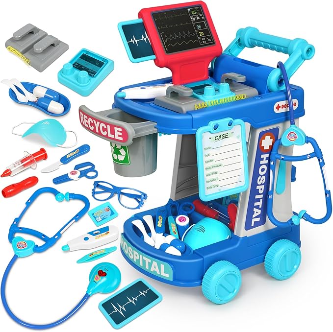 Doctor Kit for Toddlers 3-5 With 21pcs Medical Kit Toy Doctor Cart Stethoscope and Other Accessories Boy and Girl Fun Role...