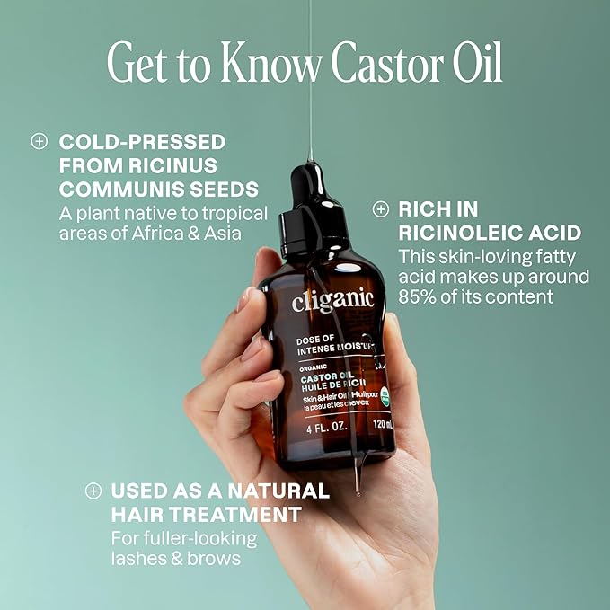 Cliganic Organic Castor Oil, 100% Pure (8oz with Eyelash Kit) - For Eyelashes, Eyebrows, Hair & Skin | Bulk, Natural Cold Pressed Unrefined Hexane-Free | DIY Carrier Oil