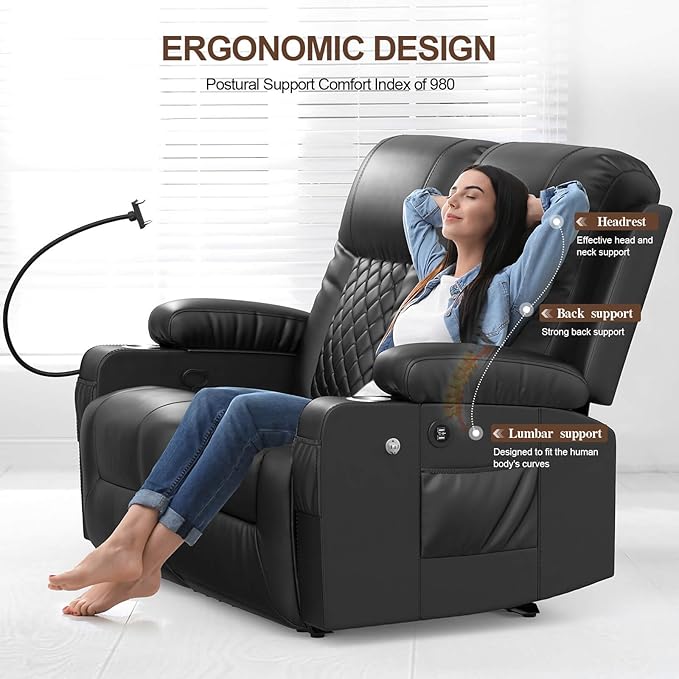 FURNIMAT Loveseat Recliner Sofa, 2 Seater Reclining Loveseat Sofa, Modern PU Leather RV Loveseat Couch for Living Room/RV, with USB Ports, Cup Holders, Insert Pockets, Cell Phone Holders, Black