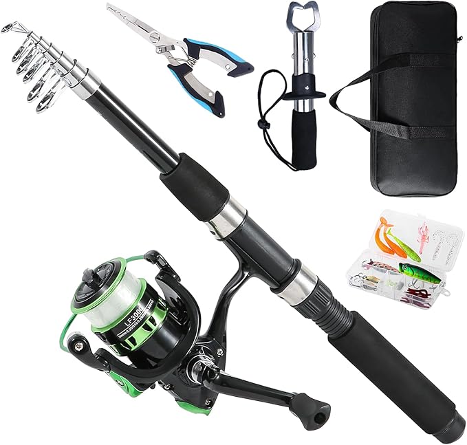 Tripquips Fishing Rod, 6.9ft Telescopic Fishing Rod and Reel Combo with Fishing Pliers and Lip Gripper Fishing Equipment, ...
