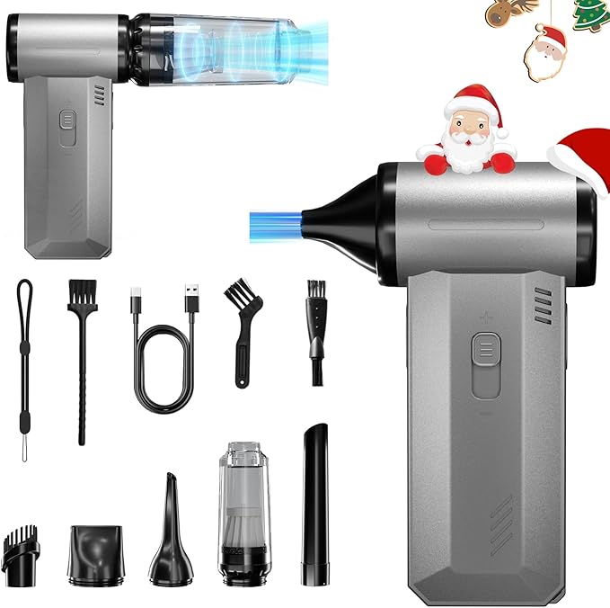 2-in-1 Compressed Air Duster-150000RPM Super Power Electric Air Duster with 8000mAh Battery, Continuously Adjustable Speed Rechargeable Air Duster for PC Keyboard, Car, Home, and Outdoor