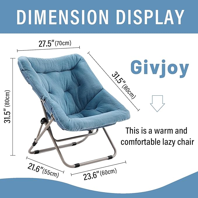 Givjoy Comfy Folded Chair, Soft Faux Fur Oversized Folding Chair, Flexible Lounge Lazy Chair for Kids Girls Teens Adults, Moon Chair for Dorm Rooms, Bedroom, Living Room