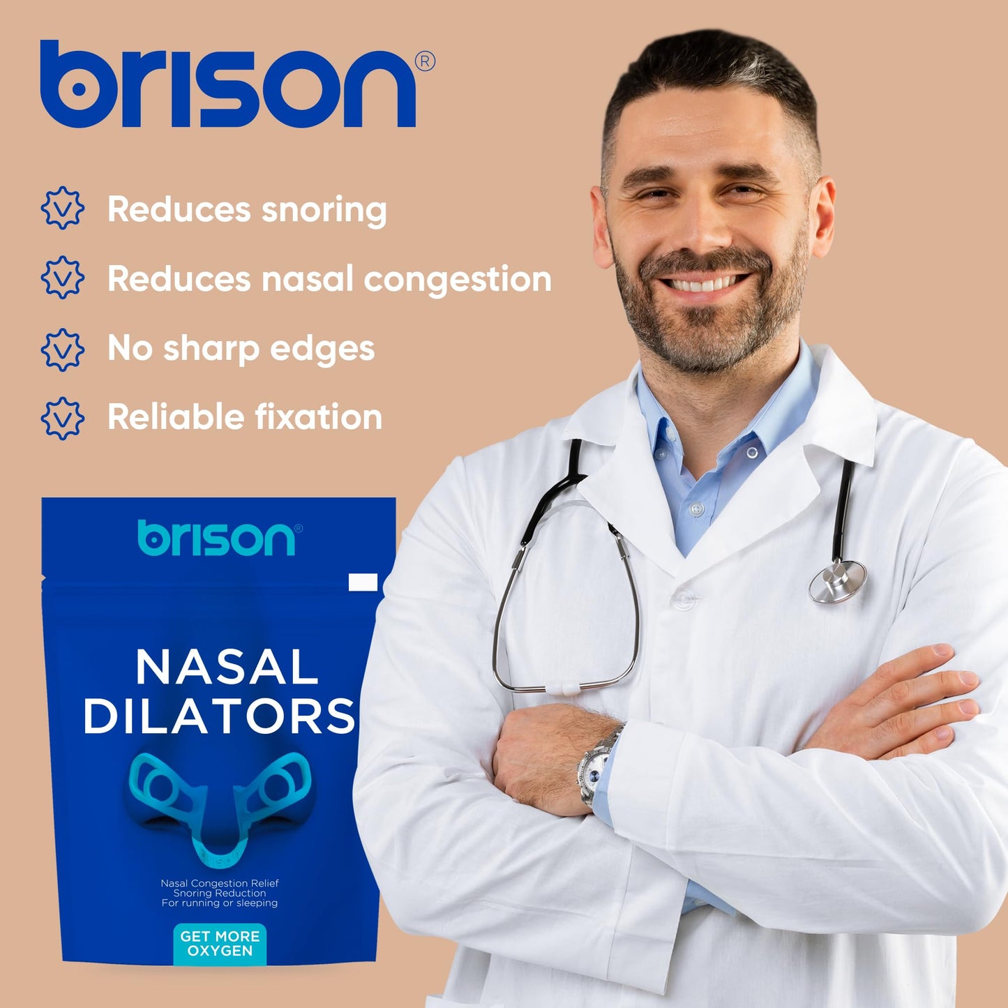 Brison Nasal Dilators for Breathing and Sleeping - 2 Pack Anti Snoring Nose Vents Opener for Better Breathing Sleeping and Activity Improves Airflow - 2pcs