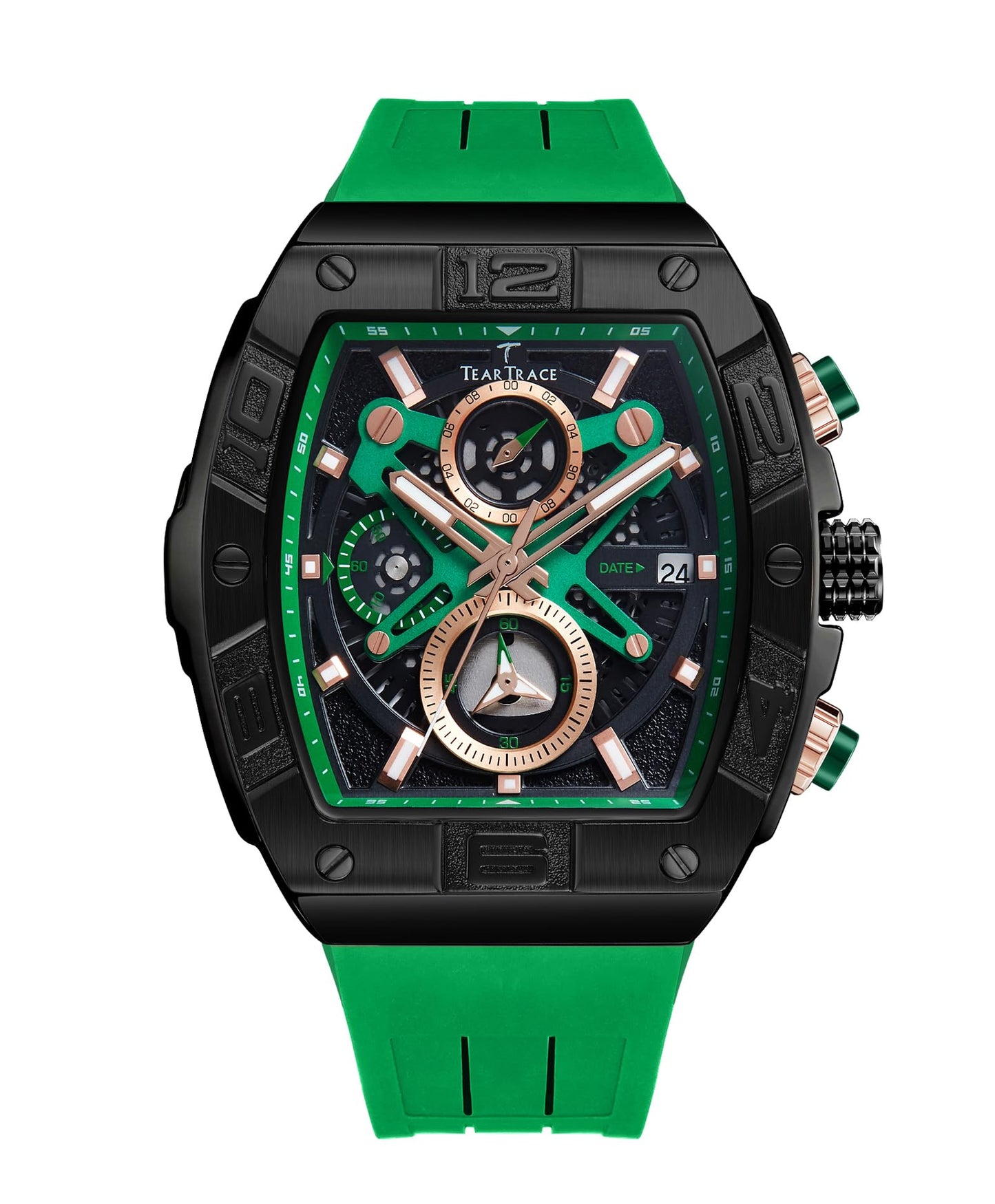 TEARTRACE Men's Watch Analog Waterproof Fashion Date Wrist Watch, Skeleton Tonneau Watch for Men with Chronograph,Ideal for Sports Enthusiasts and Daily Wear - Perfect Gifts for Men