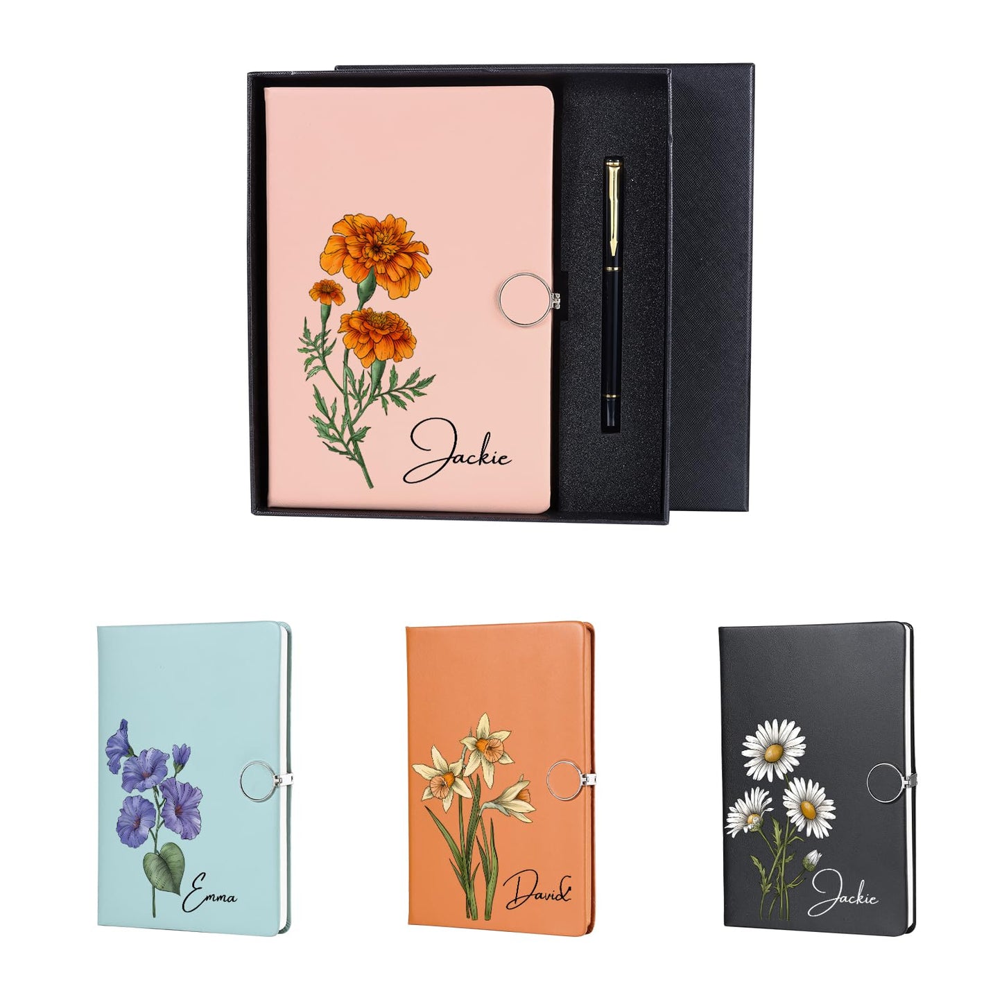 Personalized Journal Notebooks for Work School with Pen Gift Set Custom Birth Flower Name College Ruled Hardcover Notebook Studen Teacher Journal for Women Men Back to School Business Gifts (BirthFlower Name #1)