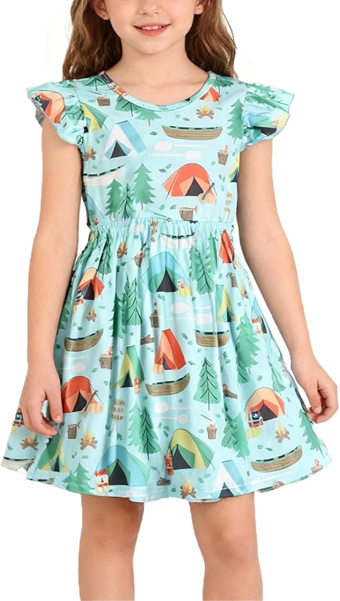 Toddler Girl Dress Horse Print Ruffle Bottom Casual Dress Summer Clothes 1-8Y