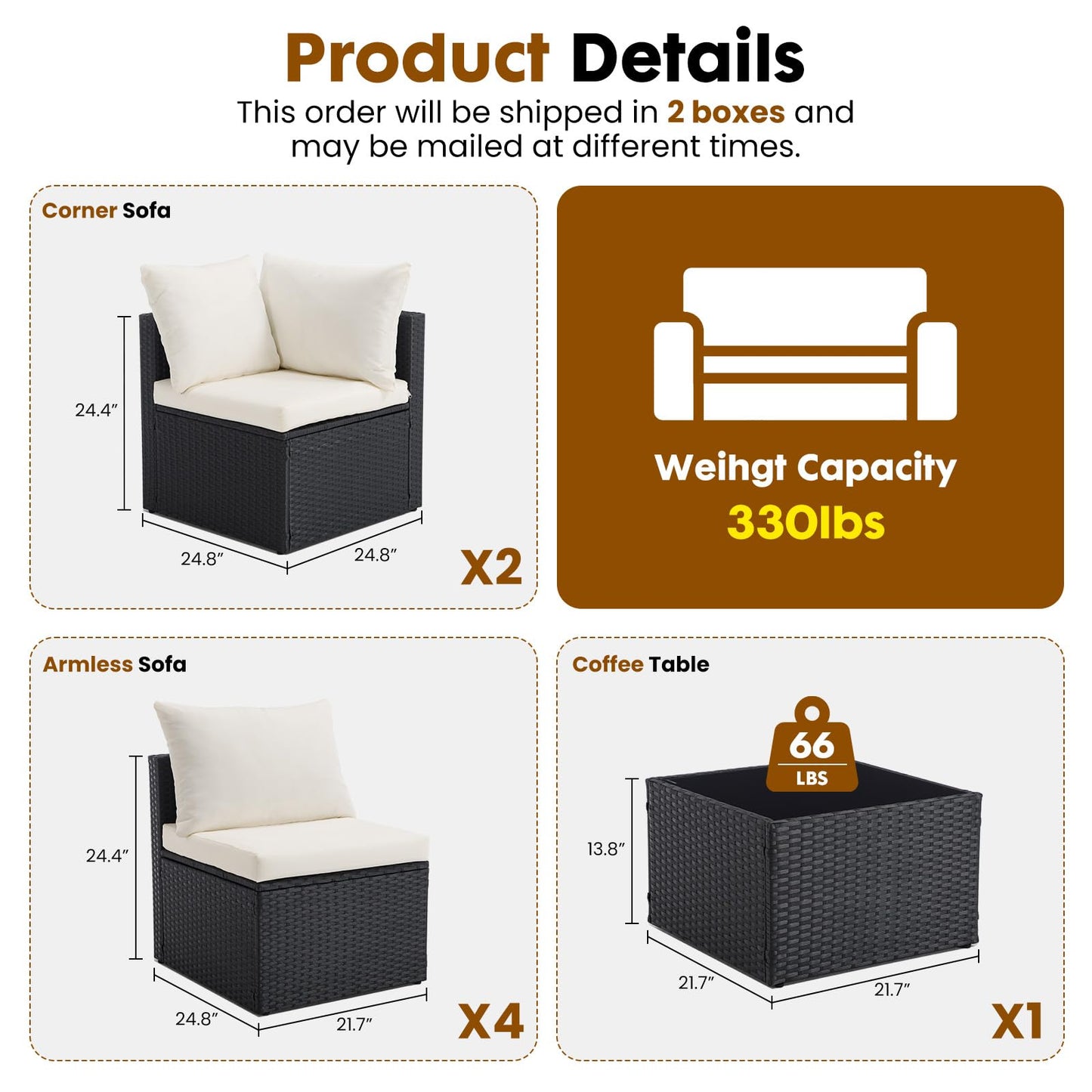 DUMOS 7 Piece Outdoor Patio Sectional Sofa, Modular Wicker Furniture Set with 2.8" Thick Cushions, Adjustable Feet, Weather-Resistant Rattan Outdoor Couch for Backyard, Deck, Garden, Poolside, Black