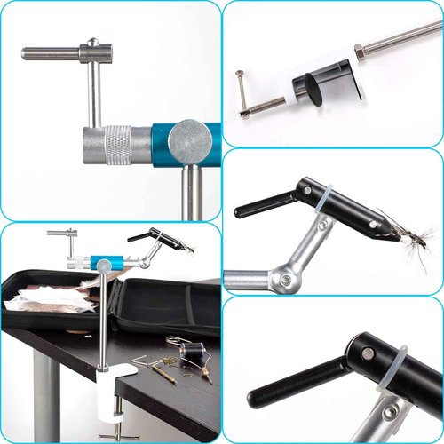 Dr.Fish Complete Fly Making Kit with Travel Case, Alloy Aluminum Rotary Vise, Adjustable Jig Vise