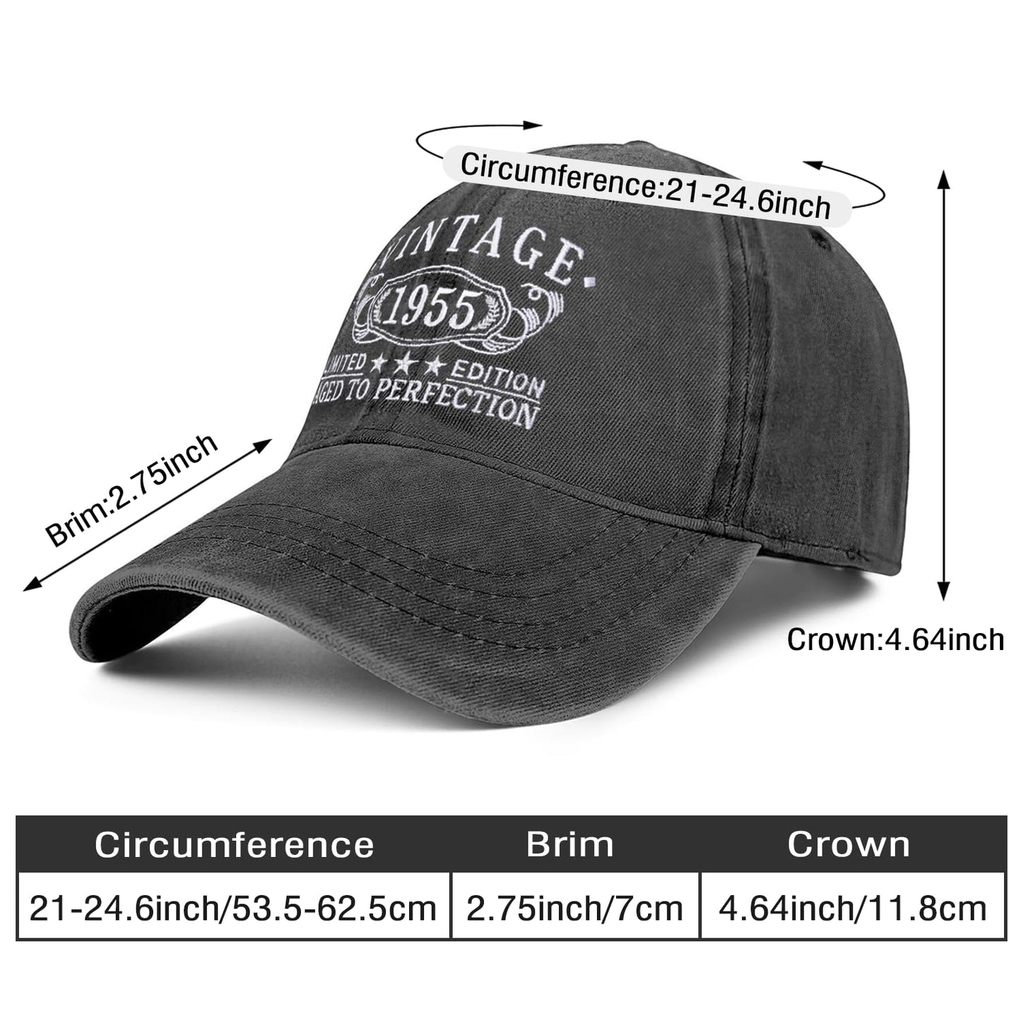 70th Birthday Gifts for Men Dad Women Unique Cool Vintage 1955 Funny Baseball Cap Happy Gifts Ideas (Black)
