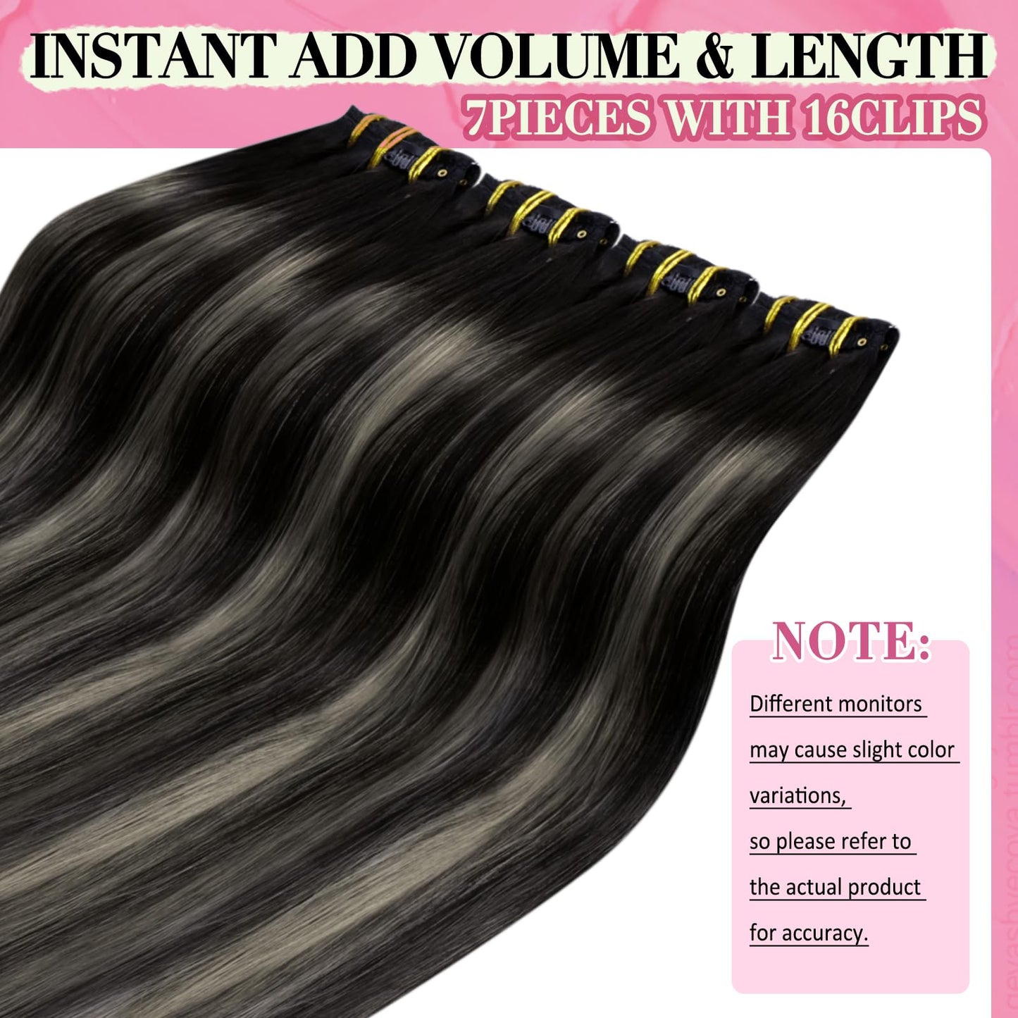 YoungSee 150G Clip in Extensions Ombre Clip in Hair Extensions Real Human Hair Black and Silver with Black Roots Clip in Extensi