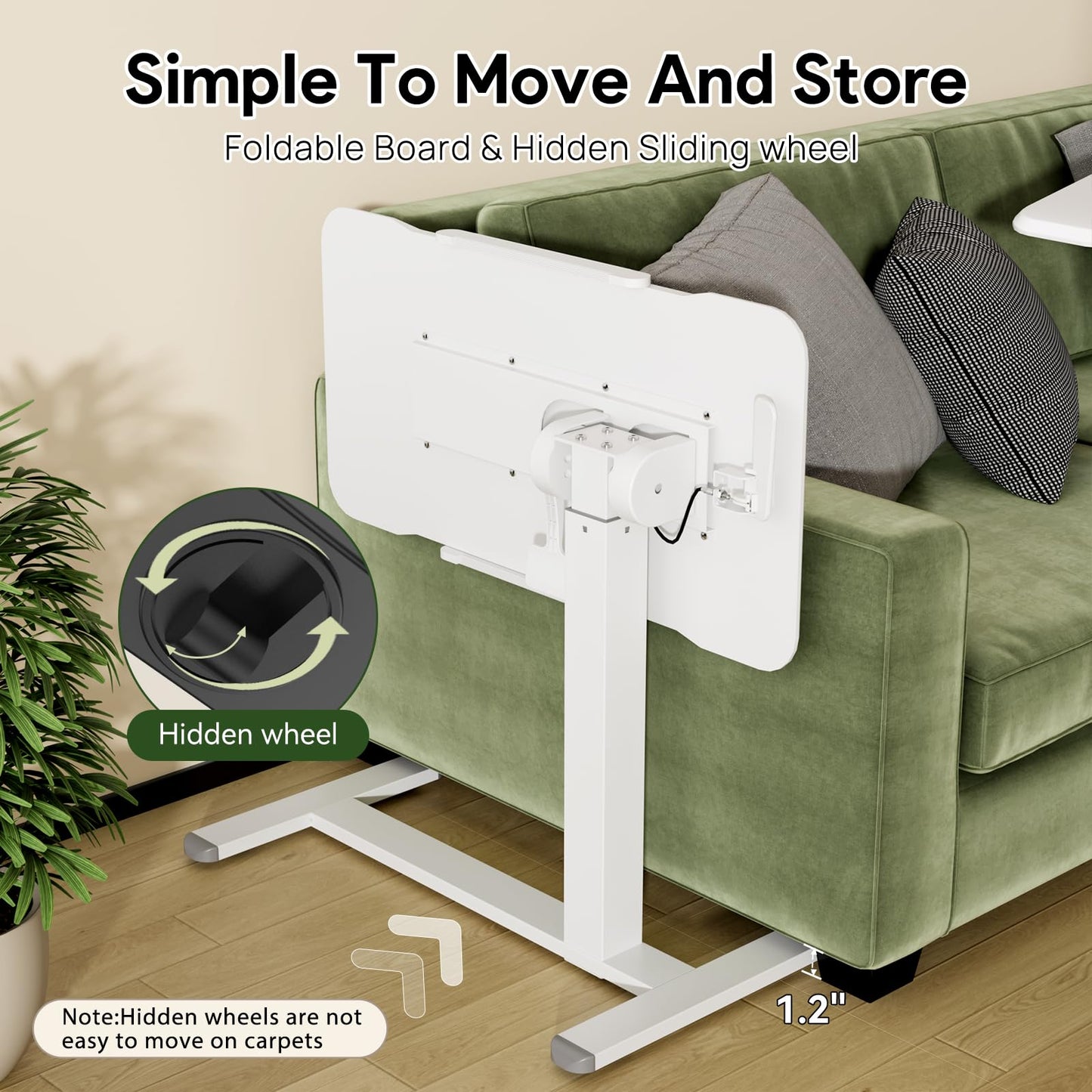 Gibbon Mounts Rolling Laptop Desk, 180° Tiltable Mobile Standing Desk Height Adjustable, Overbed Bedside Table, Portable Computer Desk with Wheels, Foldable Laptop Cart for Home Office, White
