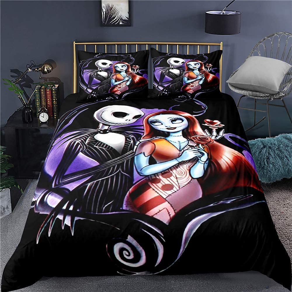 Ankeyoo Nightmare Christmas Bedding Set Decor Gifts Present Jack Skellington Sally Bed Comforter Cover 1PC Duvet Cover with 2PCS Pillowcases (King (U.S. Standard))