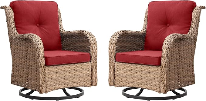 Rilyson Patio Chairs Rocking Swivel Chiar - 2 Piece Outdoor Patio Rattan Wicker Furniture Chairs Set with High Back and Deep Seating for Outside Porch Deck(Yellow/Red)