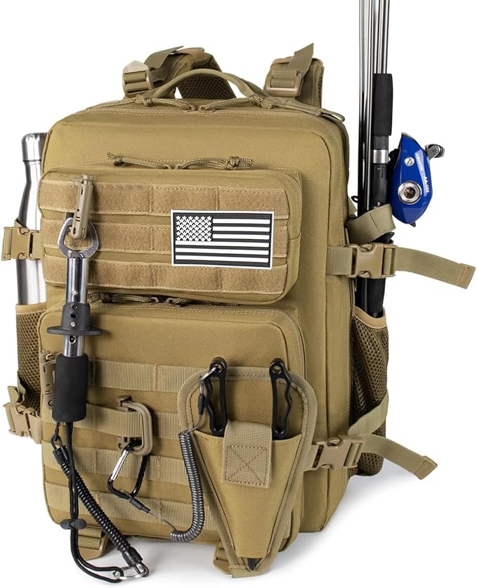Small Tactical Fishing Tackle Backpack with Removable Plier Holder & Rod Holders Storage Fishing Gear and Equipment Tackle...