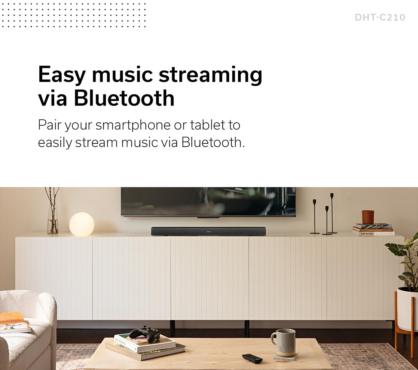 Denon DHT-C210 Full-Range Dolby Atmos Sound bar with Built-in subwoofers and Bluetooth Streaming., Black
