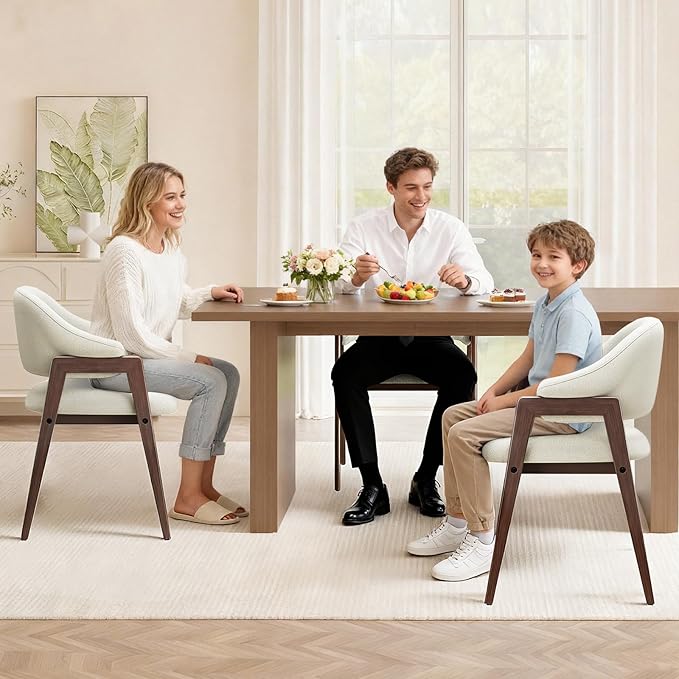 MALOL Wooden Dining Chairs Set of 6, Modern Fabric Upholstered Dining Room Chair, Kitchen Side Chairs, Farmhouse Dinner Chair with Curved Open Back for Kitchen, Beige