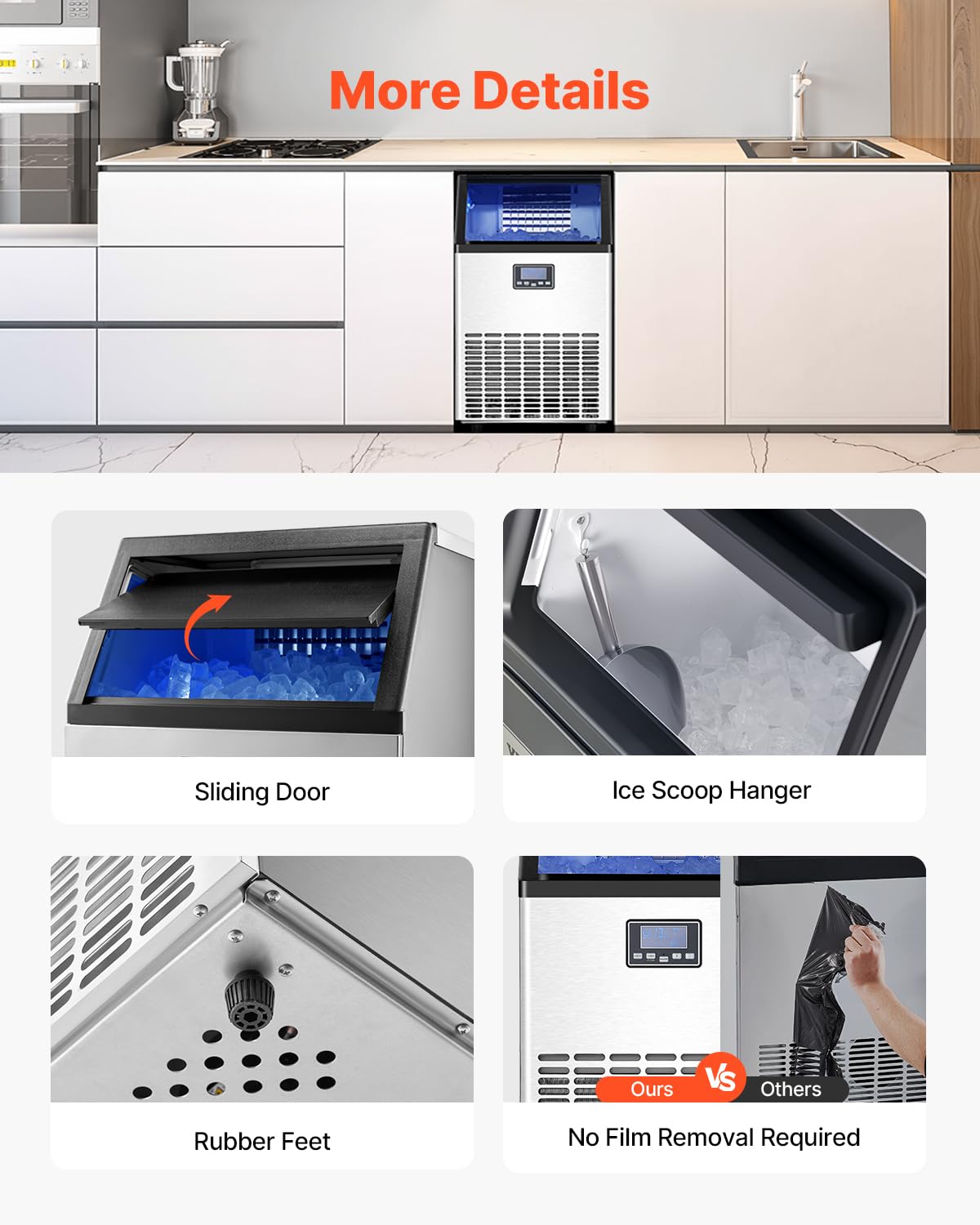 VEVOR Commercial Ice Maker Machine, 100lbs/24H Ice Maker Machine with 33lbs Storage Capacity, 45 Ice Cubes in 15 Minutes, LED Digital Display Freestanding Self-Cleaning for Bar Office Restaurant