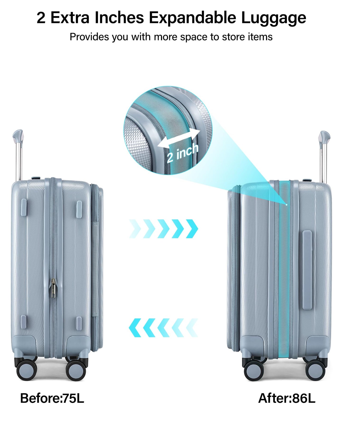 Hanke 24 Inch Expandable Luggage Top Opening Checked Bag Luggage Hard Shell Suitcases with Wheels Lightweight Travel Luggage Medium Suitcase with Lock for Woman Men-Grey