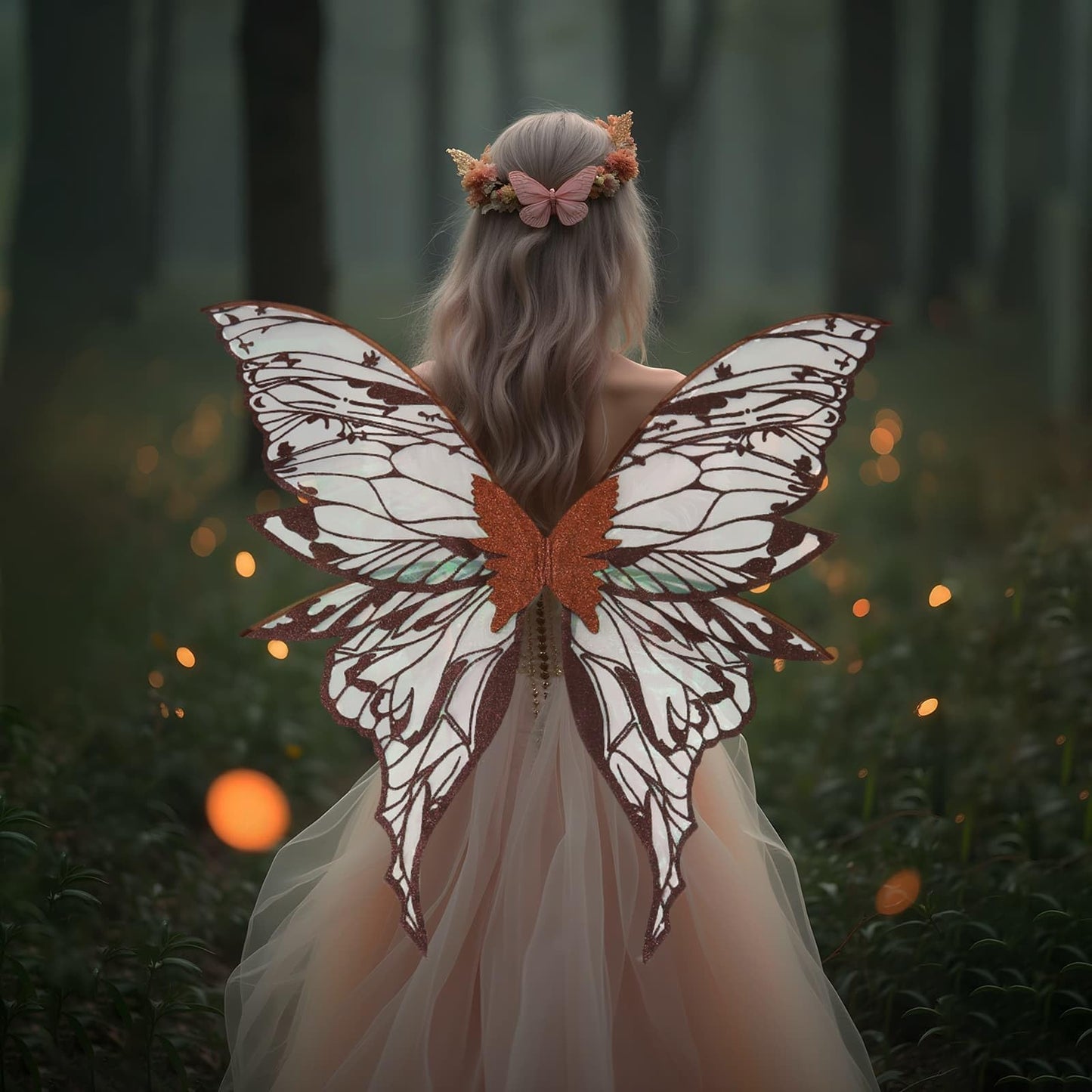 YKW Fairy Wings for Adult Women,31.5x29.5 Inch Butterfly Cosplay Wings with Lace Gloves,Organza Costume Wings for Halloween Party (Auburn)