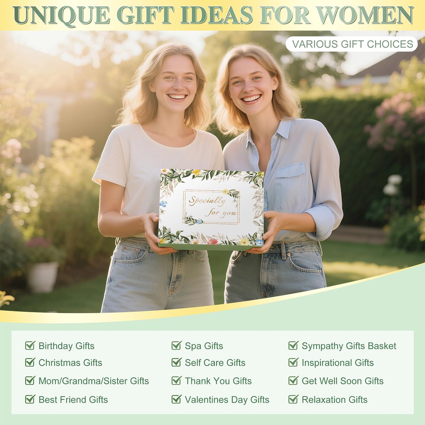 Gift Baskets for Women, 11 PCS Unique Birthday Gifts for Women, Self Care Gift Baskets, Thank You, Get Well, Sympathy Inspirational Friendship Gifts for Mom, Grandma, Sister,Friends (Sage Green)