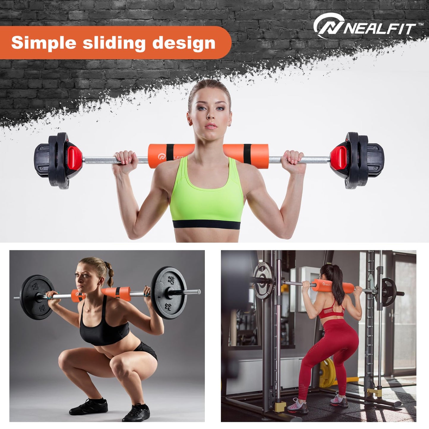 NEALFIT Barbell Pad Squat Pad for Squats—Squat Bar Pad—Great for Weightlifting,Lunges and Hip Thrusts—Foam Sponge Pad—Fit Standard and Olympic Bars Perfectly (Orange)