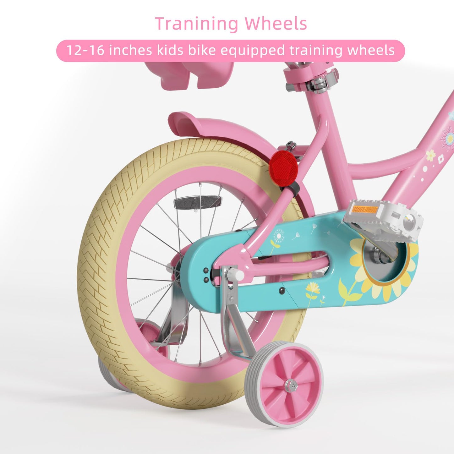 Glaf Toddler Girls Bike for Kids Age 2-12 Years Old 12 14 16 20 Inch Girls Bike with Training Wheels and Doll Seat Kids Bicycle with Basket Adjustable Seat (12 Inch with Training Wheels,Flower Pink)