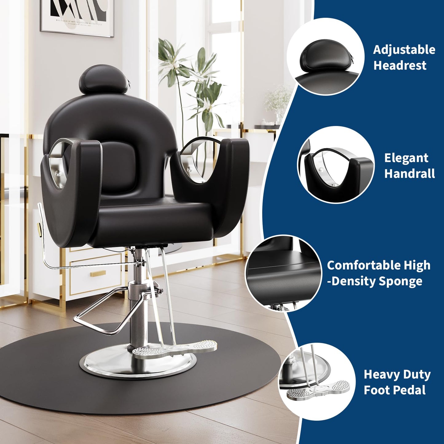 BouPower Barber Salon Chair, Reclining Salon Chair for Hair Stylist with Heavy Duty Hydraulic Pump, 330 LBS Capacity, Height Adjustable & 360° Swivel Styling Chair for Barbershop, Spa, Tattoo, Beauty