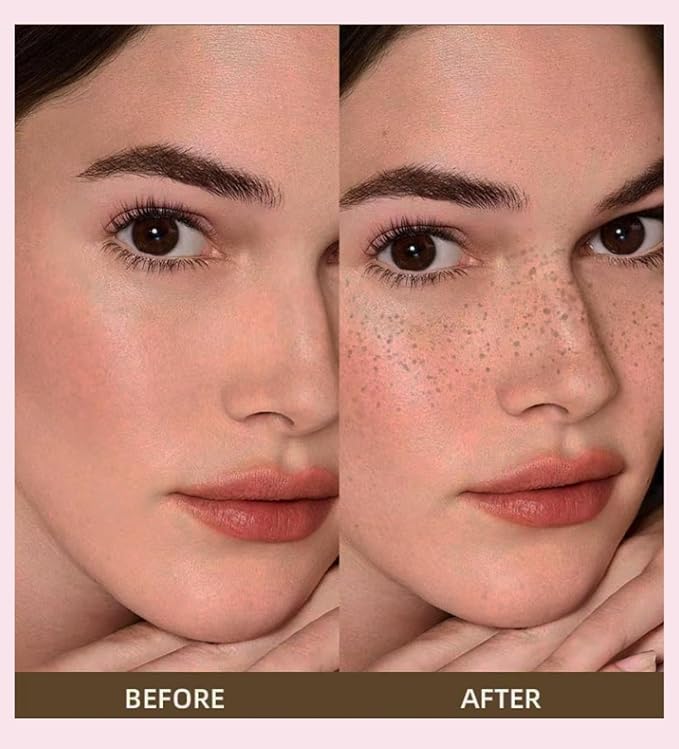 Freckle Stamp with 5 Point Precision Stamp Head, Natural Looking Faux Freckle Stamp Waterproof Fake Freckle Stamp Pen, High Pigment Long-Lasting Lifelike Sunkissed Pencil Tool Makeup (03# Deep)