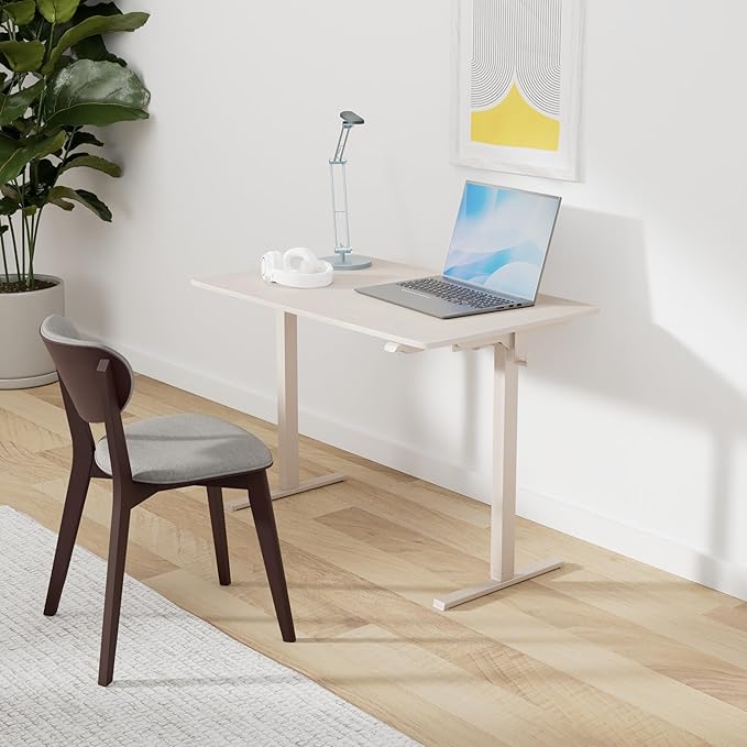 FLEXISPOT EN1 One-Piece Standing Desk, 40"x24" Seamless Desktop Electric Height Adjustable for Home Office, Study Rooms & Multi-Device Workstations, Maple(White Frame)