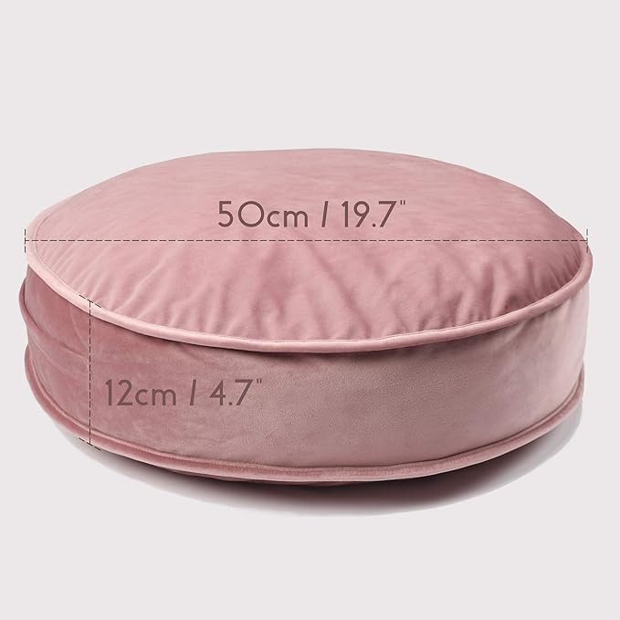 YIUOR Velvet Floor Pillows Round Chair Cushion Couch Throw Pillow Soft Pouf Seat Mattress Bean Bag for Reading Nook Play Room (19.7 in, Dusty Rose)