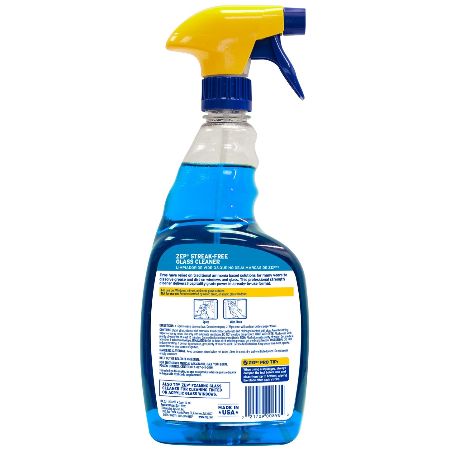Zep Streak-Free Glass Cleaner - 32 Oz (Case of 12) ZU112032- Professional Grade Formula that Cleans Dirt, Fingerprints, Grime, Smoke Haze, and Toothpaste on Windows, Mirrors, and Other Glass Surfaces