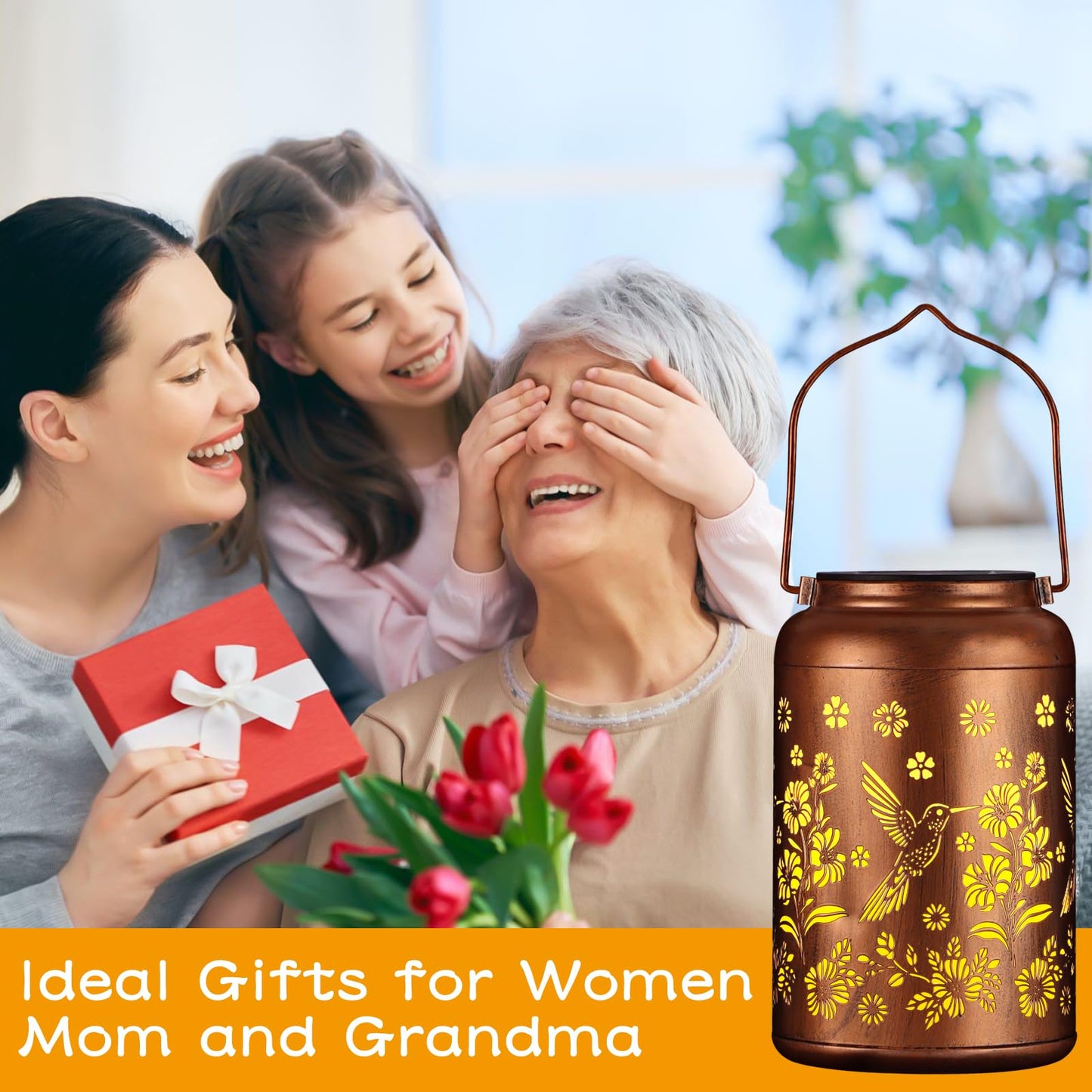 Solar Lanterns Outdoor, Waterproof Hanging Metal Solar Lanterns LED Decoration for Garden, Yard, Patio - Perfect Birthday Gifts for Women Mom Grandma(Hummingbird)