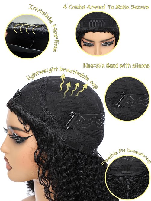 Fayniss Kinky Curly Half Wig Human Hair 3 In 1 Seamless Flip Over Half Wigs Human Hair Glueless Wear and Go 220 Density Beginner Friendly Drawstring Headband Wig for Women (KC Half Wig, 16 Inch)