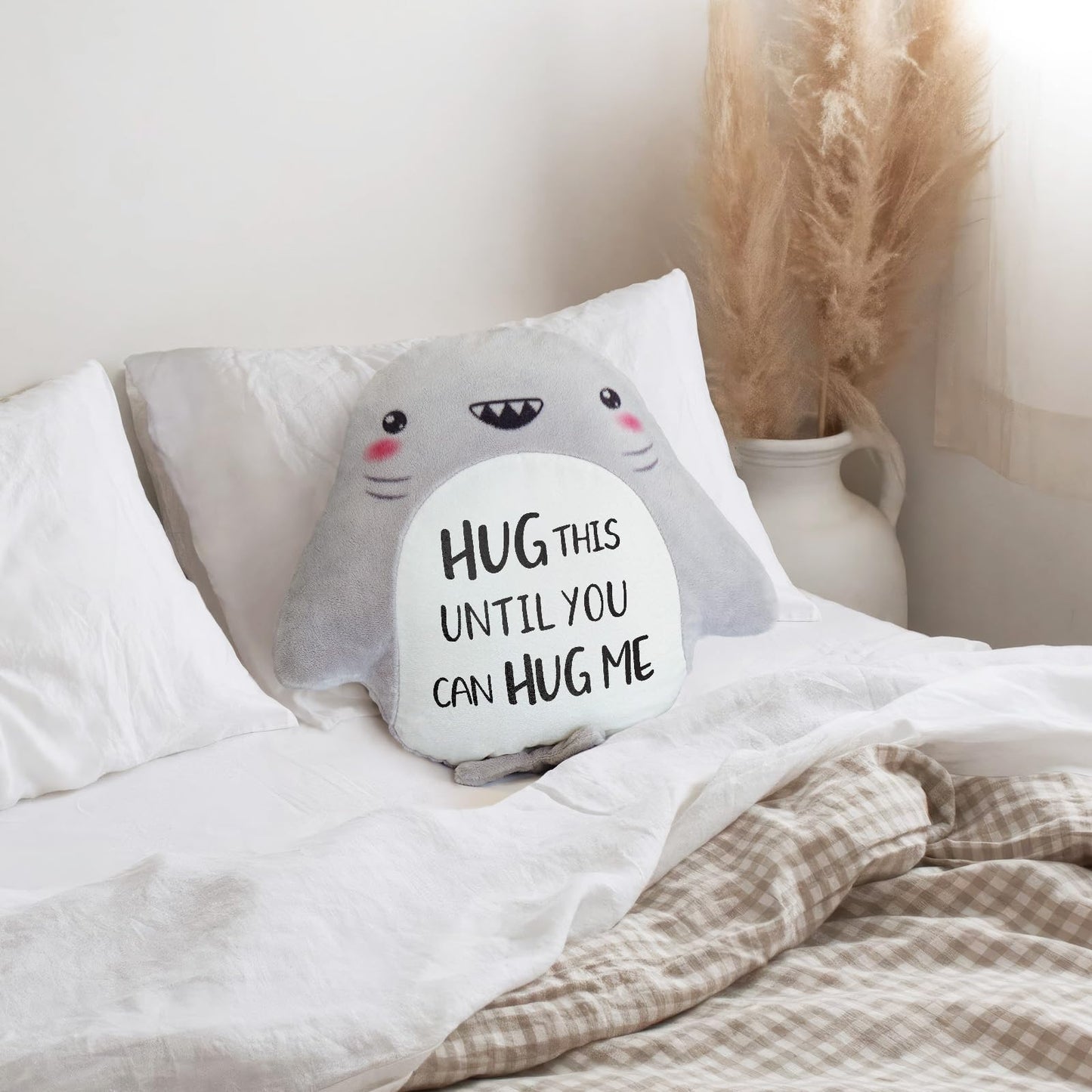 musaecoin Long Remote Distance Relationship Gifts- Novelty Cute Plush Shark Pillow- Birthday Gifts for Girlfriend/Boyfriend, I Love Miss You Gift for Her/Him, 15”×15”