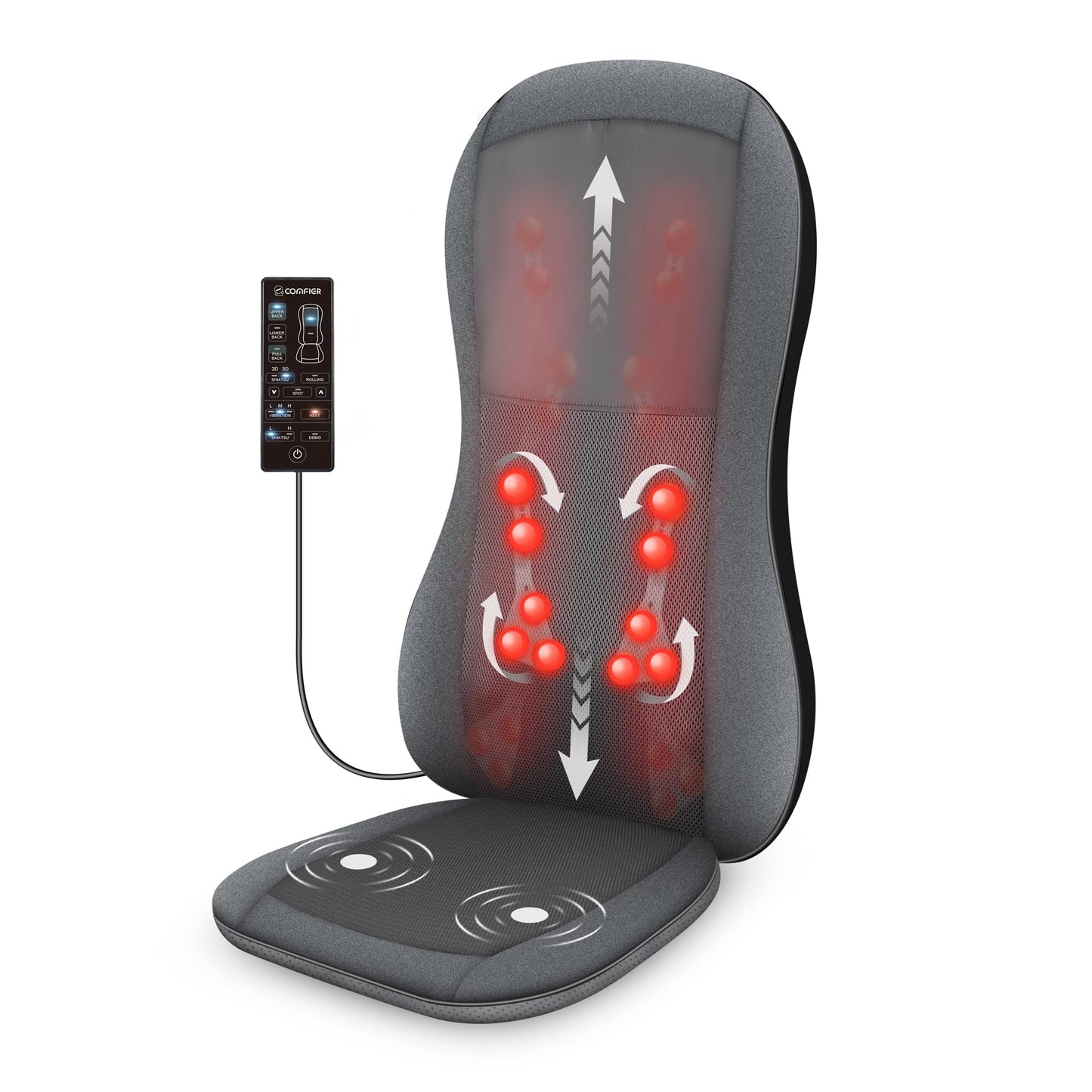 COMFIER Shiatsu Full Back Massager,Massage Chair Pad with Heat,2D/3D Massage Seat Cushion,Chair Massager with 10 Shiatsu Nodes, Rolling Kneading Chair Pads for Lower Back,Mothers Day Gift for Women