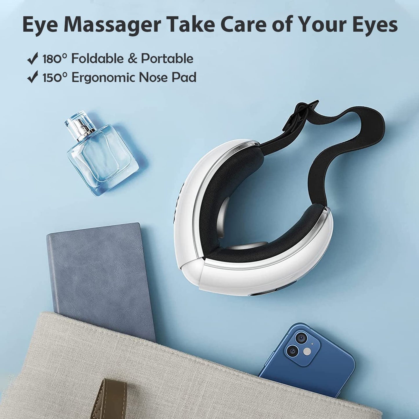 fmlave Eye Massager with Heat and Cooling for Migraines, Dry Eyes, Dark Circles, Rechargeable Bluetooth Music Cold Heated Eye Massager Improve Sleeping - Gifts for Women and Men (White)