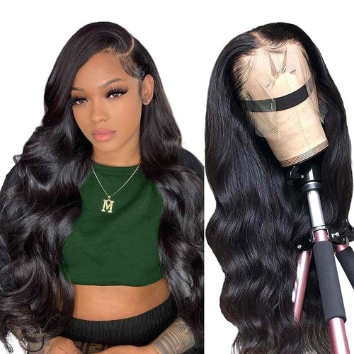 Douyin Body Wave Lace Front Wigs Human Hair Pre Plucked 24 Inch 180% Density 13x4 HD Lace Front Wigs For Women Human Hair Wigs Glueless Transparent Frontal Wig Natural Black Color