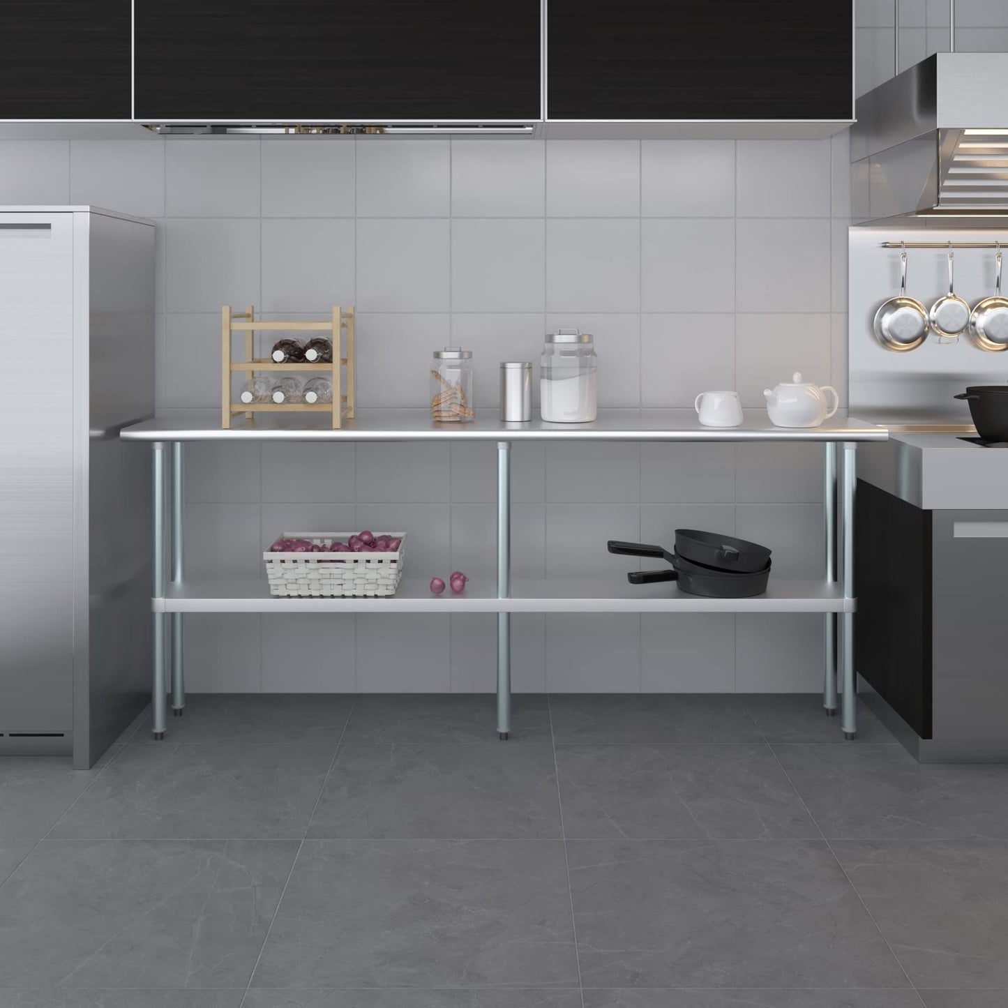 AmGood 14 in. x 84 in. Stainless Steel Work Table | Metal Kitchen Food Prep Table | NSF