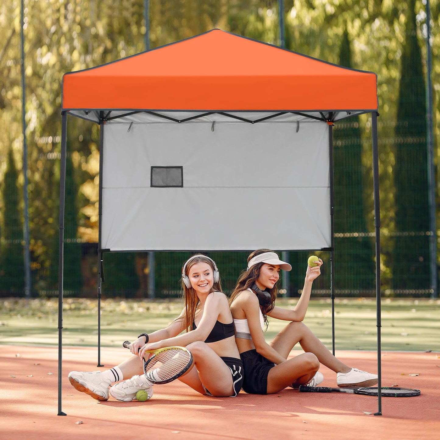 EAGLE PEAK Instant Pop Up Canopy with Adjustable Sun Wall 6x4, Straight Lightweight Compact Portable Tent with Carry Bag, Orange
