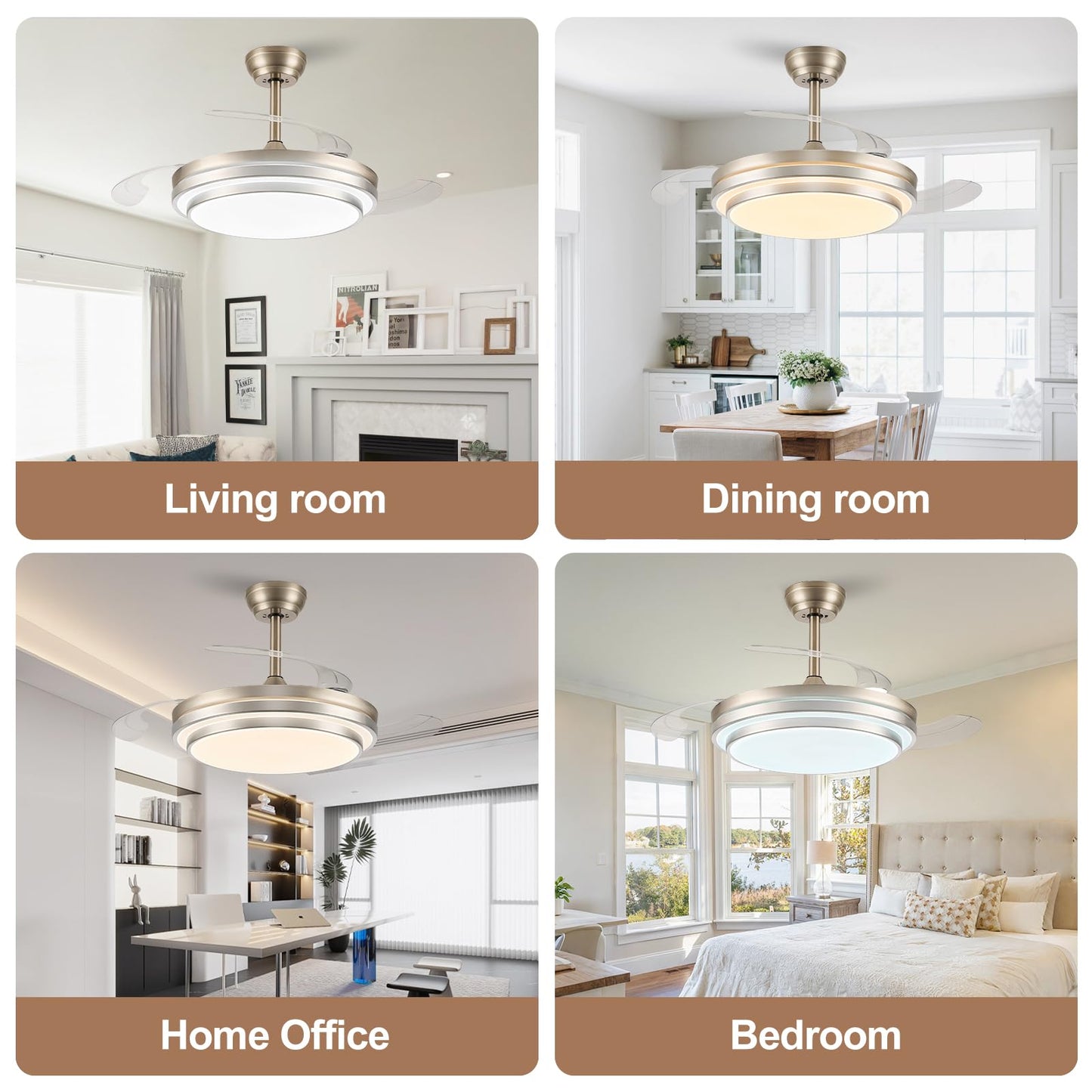 48 Inch Fandelier Ceiling Fan with Light,Modern Retractable Ceiling Fan with Lights and Remote/APP;6Speed,Silent Reversible Motor,Timer,Chandelier Fan for Bedroom/Living Room(Brushed Nickel)