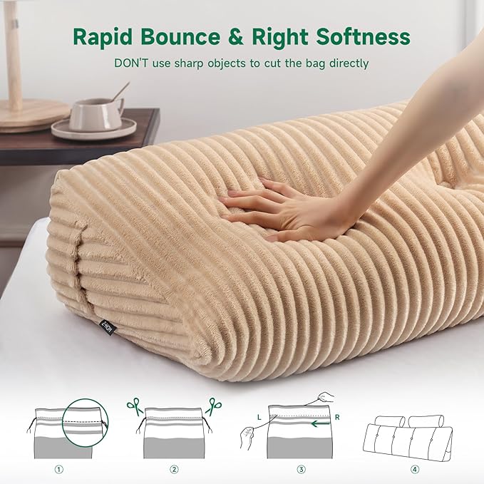 Z-hom Large Wedge Pillow Headboard, Full Triangular Headboard Pillow, Reading Pillow Bed with a Roll Pillow for Bed Sitting Up Sleeping, Backrest Cushion Headboard Gap Pillow for Back,Beige