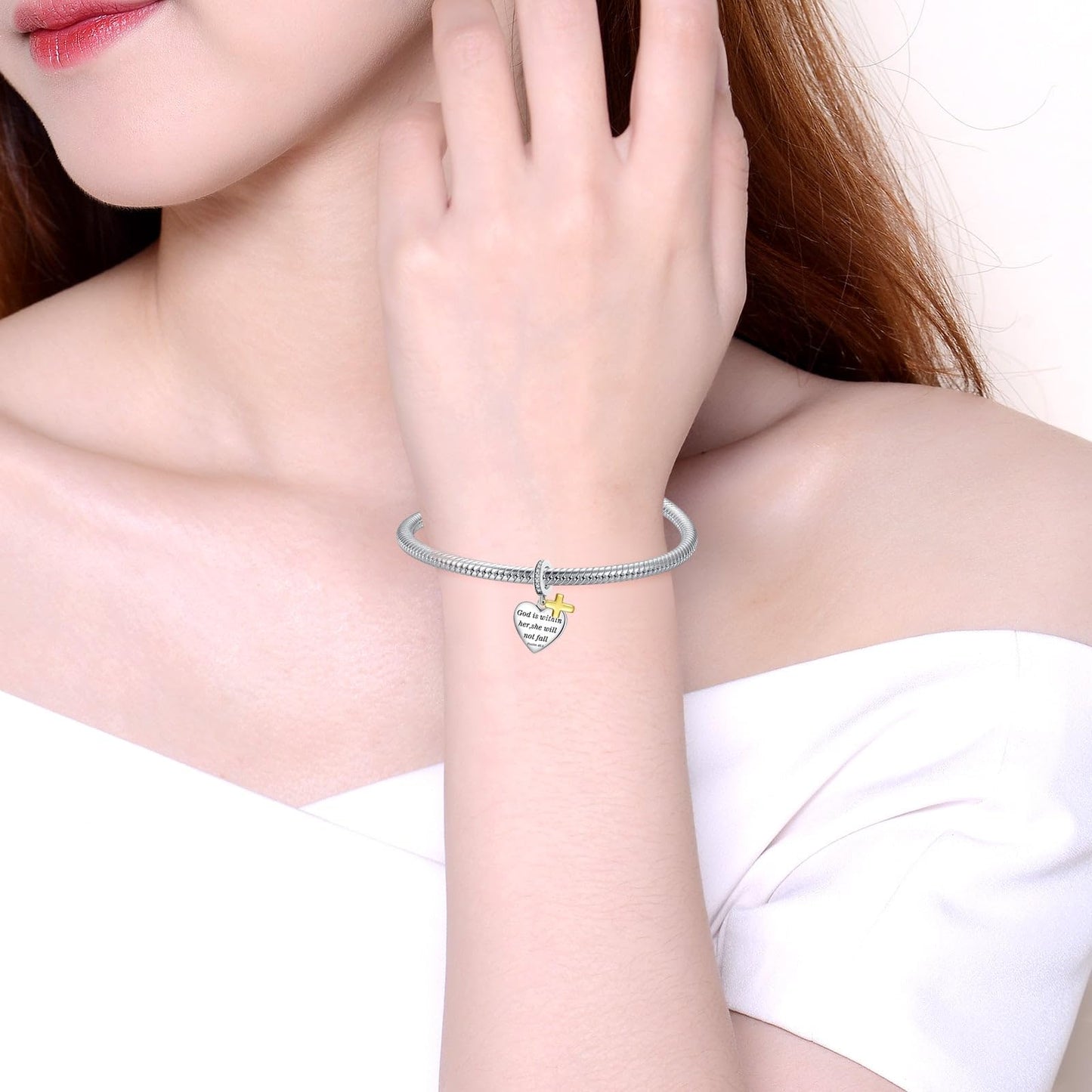Alstade God is within her she will not fall Charm 925 Sterling Silver Charms fits Bracelets and Necklace Pendant Bead Charms Jew