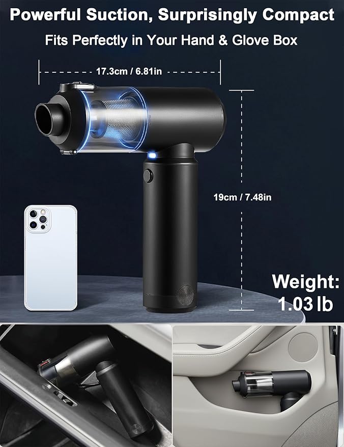 Vacuum Air Duster 78000RPM Handheld Car Vacuum Cordless 4-in-1 Air Blower & Pump, Removable 6000mAh Battery Works as a 35W Power Bank, Hand Electric Air Duster for Home Camping Office