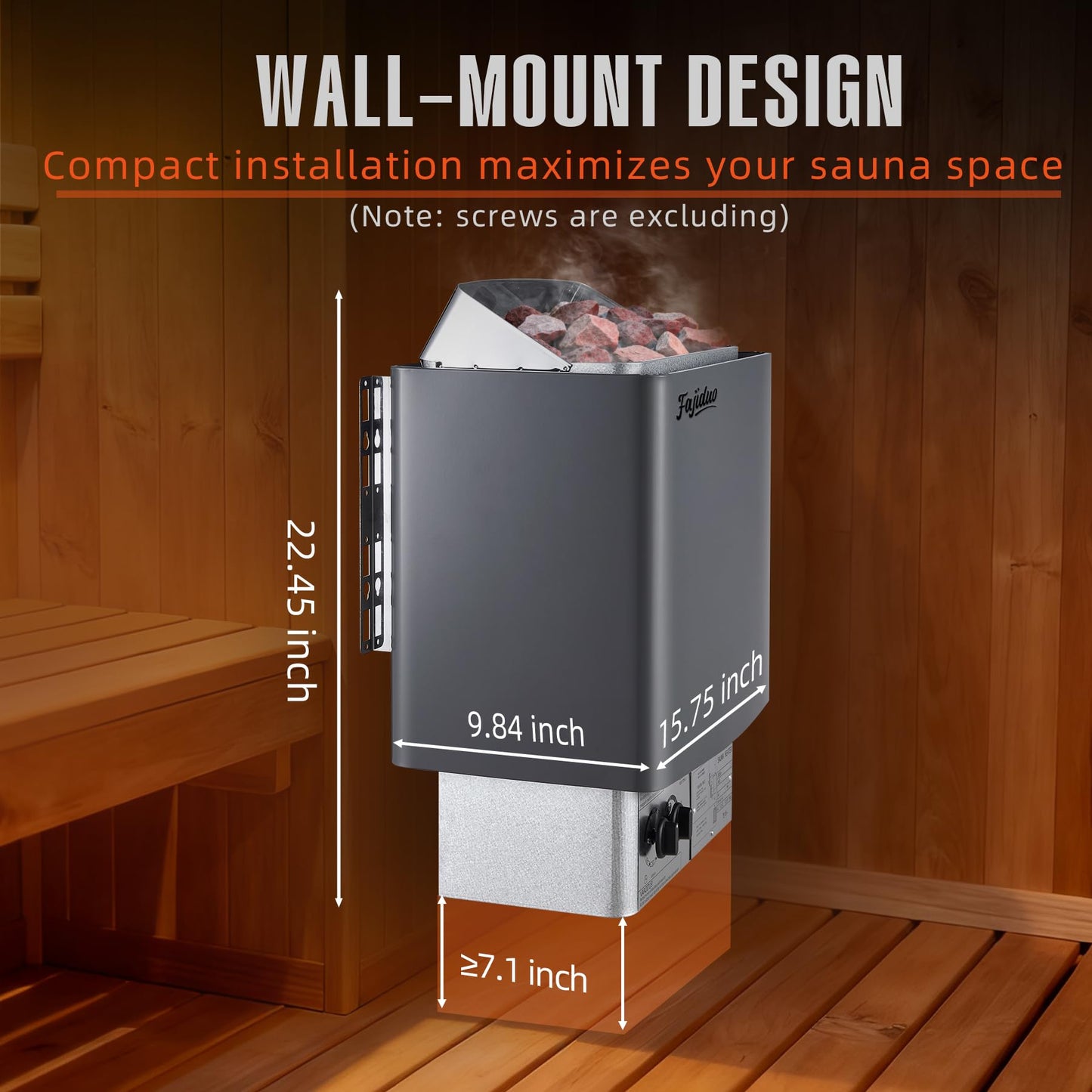 Fajiduo Sauna Heater, 4.5KW 110V Electric Sauna Stove with Bracket, Adjustable Temp & 3H Timer Dry Sauna Heater for Max 211 Cu.ft Saunas Rooms, Home Sauna, Commercial