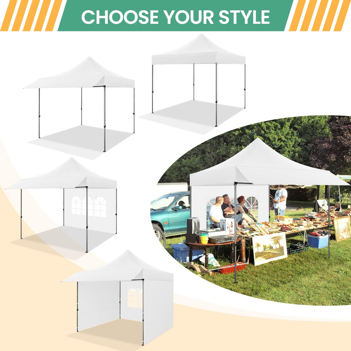 COBIZI 10x10 Pop Up Canopy Tent with Awning & Sidewalls, Commercial 10X10 Canopy Tents Instant Waterproof, UPF 50+ Sun Shade for Outdoor, Parties, Markets (White)