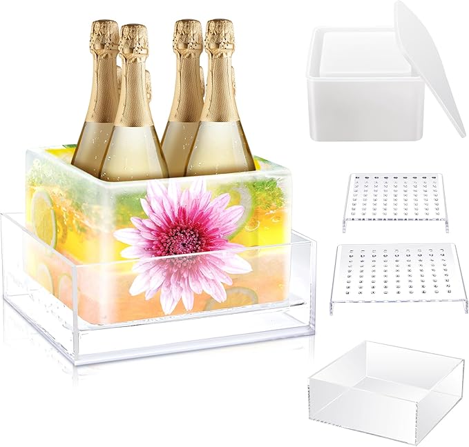 Didaey 4 Pcs Ice Mold Wine Chiller Ice Bottle Chiller Ice Container Mold Ice Silicone Mold Champagne Bucket with Draining ...