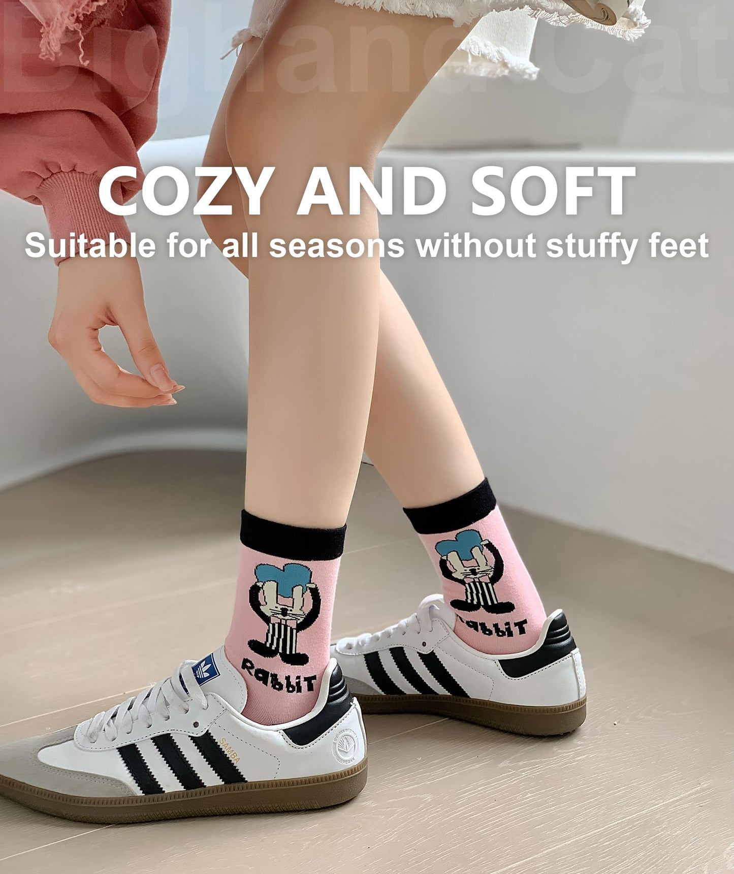 IIG Women's Fashion Cute Cotton Socks Novelty Funny Above Ankle Crew Socks Holiday Gifts for Women 4/5 Pairs (Cute animals 01-5 pairs)